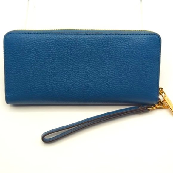MICHAEL MICHAEL KORS Jet Set Travel Continental Wallet Blue Pebble Leather - Picture 2 of 8